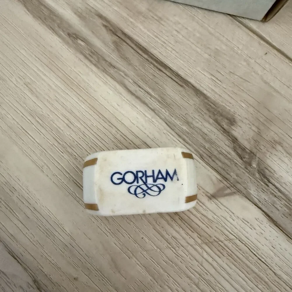 Vintage GORHAM Napkin Ring Set of 8 Ivory With Gold Trim Boxed Cottagecore